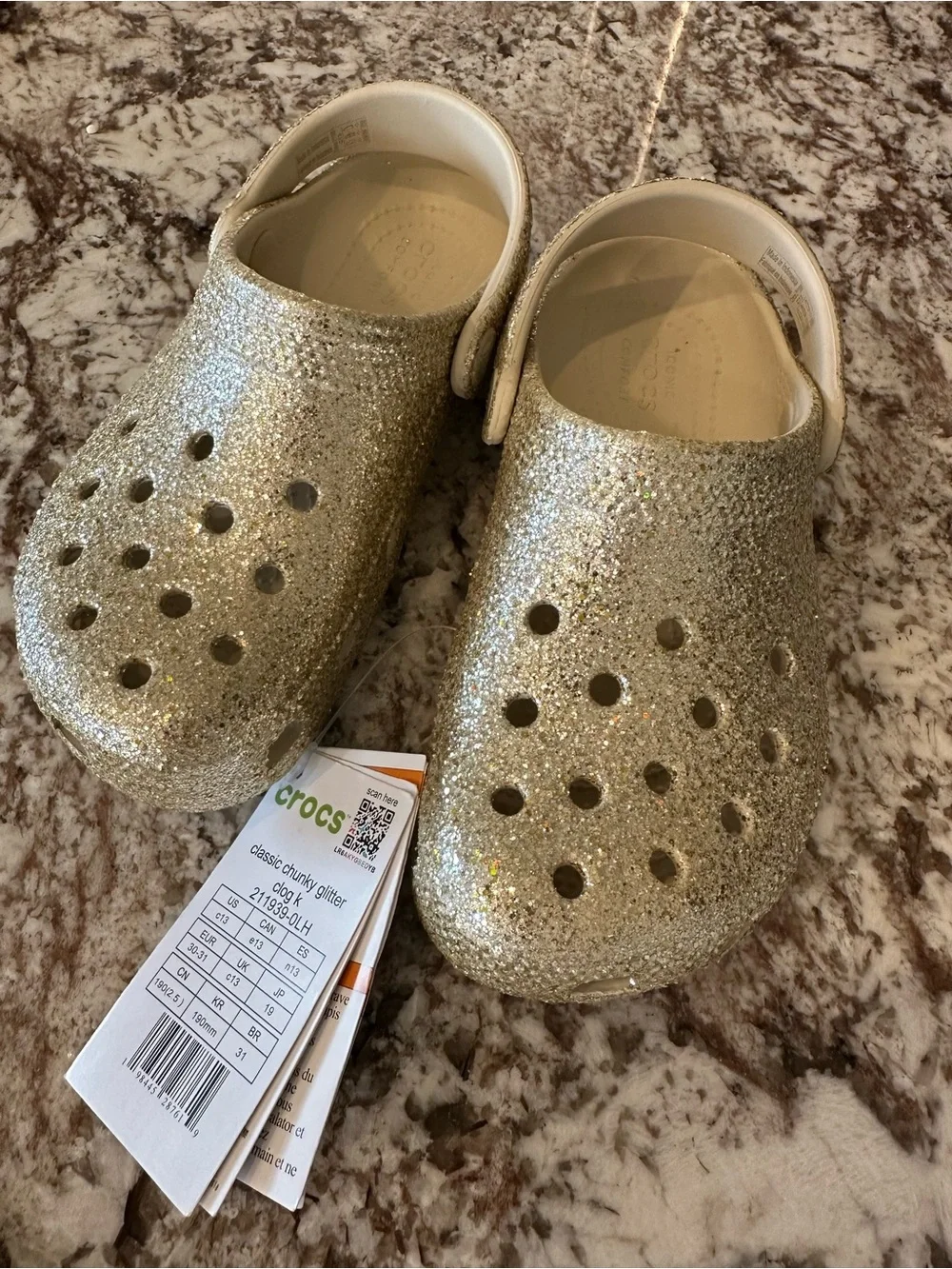 NWT Crocs Classic Chunky Gold Glitter Clog Size 13